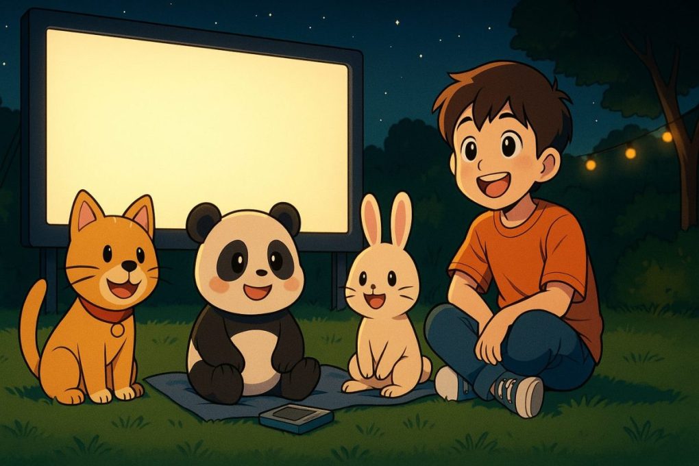 映画をみんなで楽しそうに鑑賞しているというイメージ画像です。