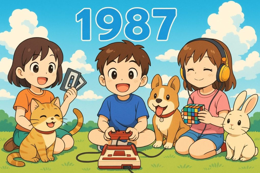 1987年を象徴するイメージ画像を、わかりやすくアニメ風にしました。