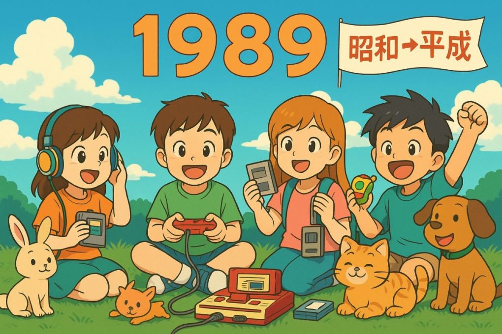 1989年を象徴するイメージ画像を、わかりやすいようにアニメ風にしました。