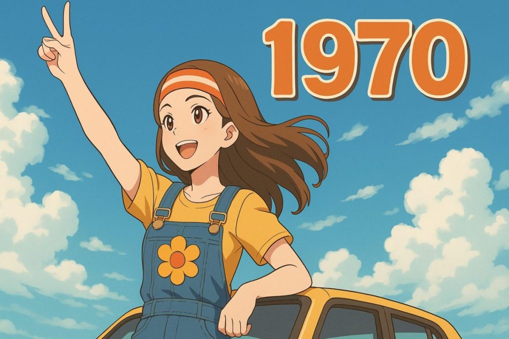 1970年を象徴したイメージ画像をアニメ風にしています。