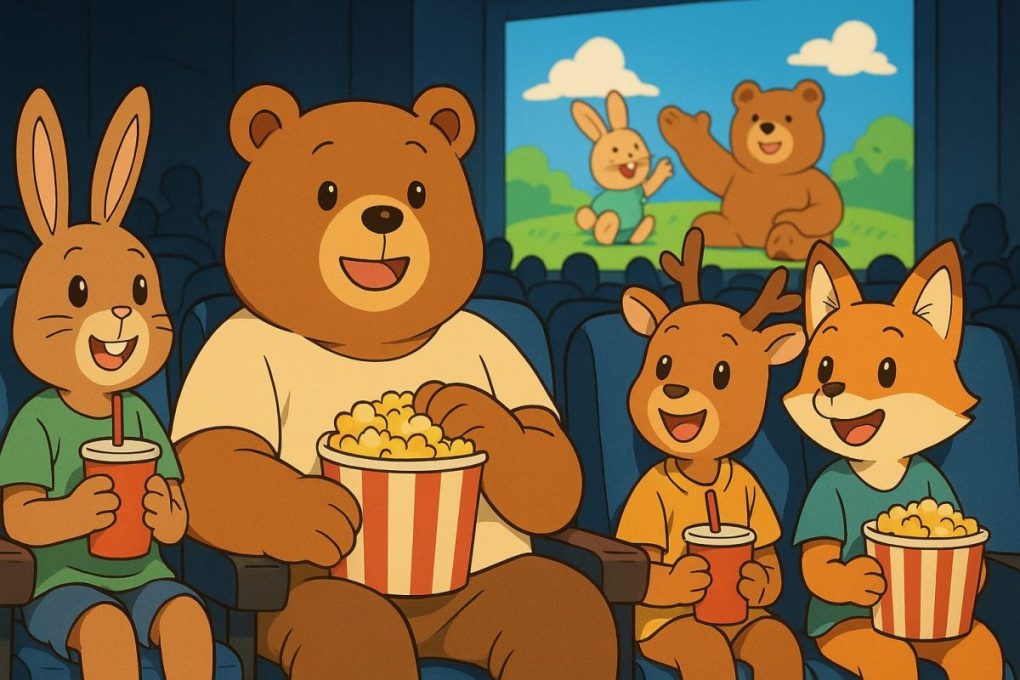 映画を楽しそうに見ている動物たち、映画の記事のイメージ画像です。
