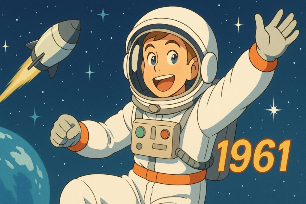 1961年を象徴するイメージ画像をアニメ風に。明るく前向きな気持ちになれるようにしました。