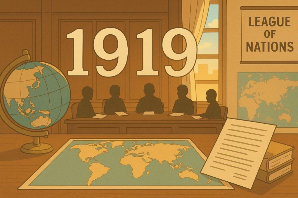 1919年のイメージ画像で、国際会議の様子を示しています。