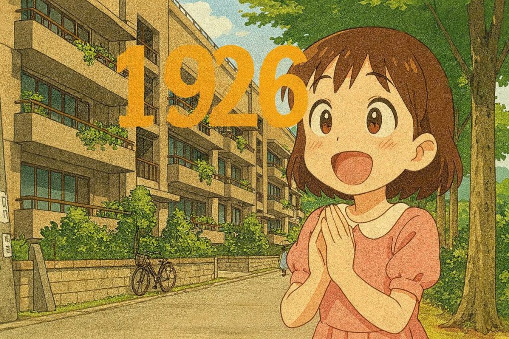 １９２６年を象徴するイメージ画像で、当時建てられた同潤会アパートに感激している少女です。