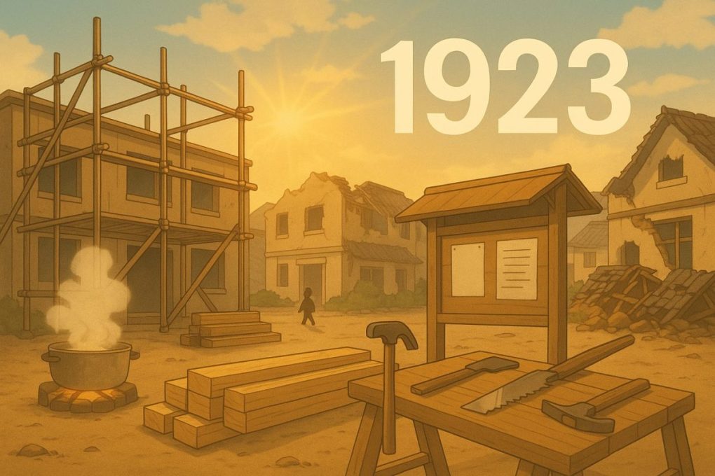 １９２３年のイメージ画像で、関東大震災の後の、前向きに生きて行こうとしている画像です