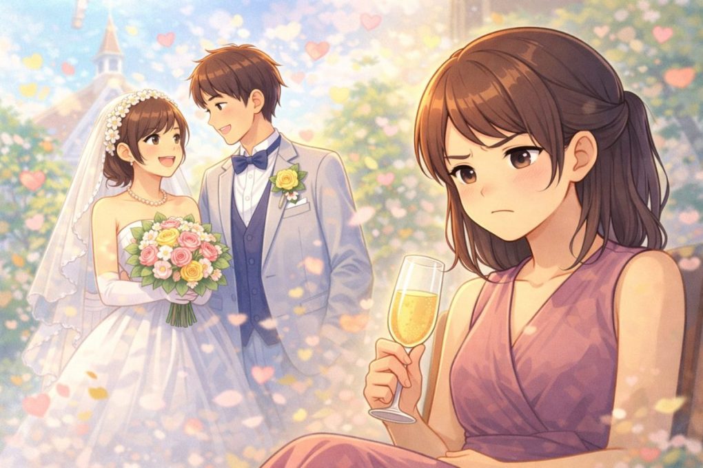 他人の結婚式に嫉妬してしまう女性のイメージ画像です。